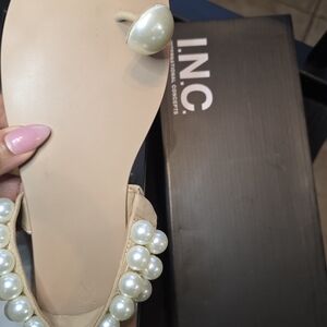 INC International Concepts Women's Pearl Embellished Sandals - Cream